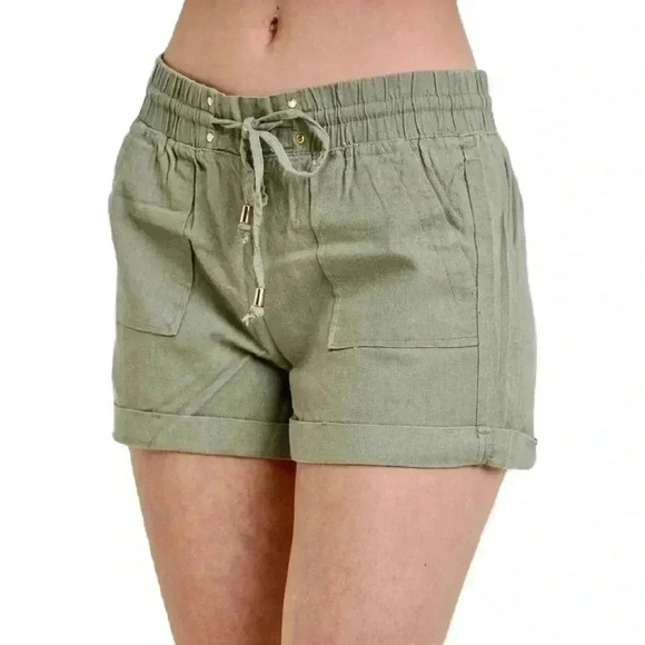 “Ellen” Linen Shorts with Elastic Waistband - Picture 1 of 5
